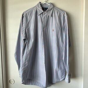 ( SOLD) Ralph Lauren Men’s Light Blue & Pink Stripe Button-Down Shirt